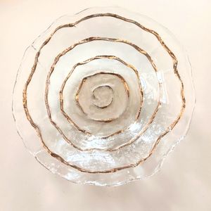 IVV MCM Italian clear glacial ice glass 9" bowl w 10K gold spiral design.